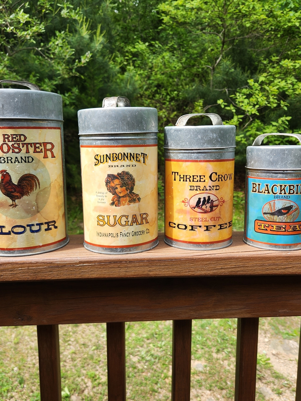 SET OF FOUR Rustic Aluminum Farmhouse Canisters